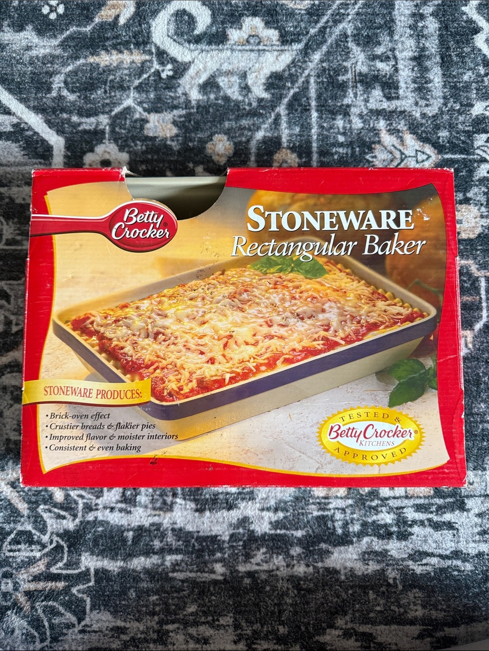 2004 Betty Crocker Blue and Cream Stoneware Rectangular Baker - Boxed